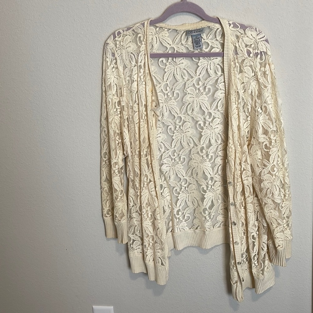 Maggie Barnes for Catherine’s Off White Lace Button Up Blouse
